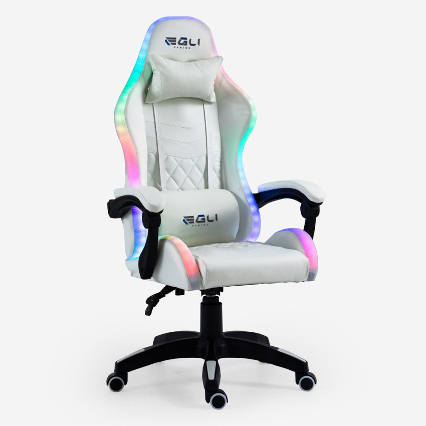 Ergonomic White Gaming Chair with Massager and LED Lights Pixy Plus Egli — 5