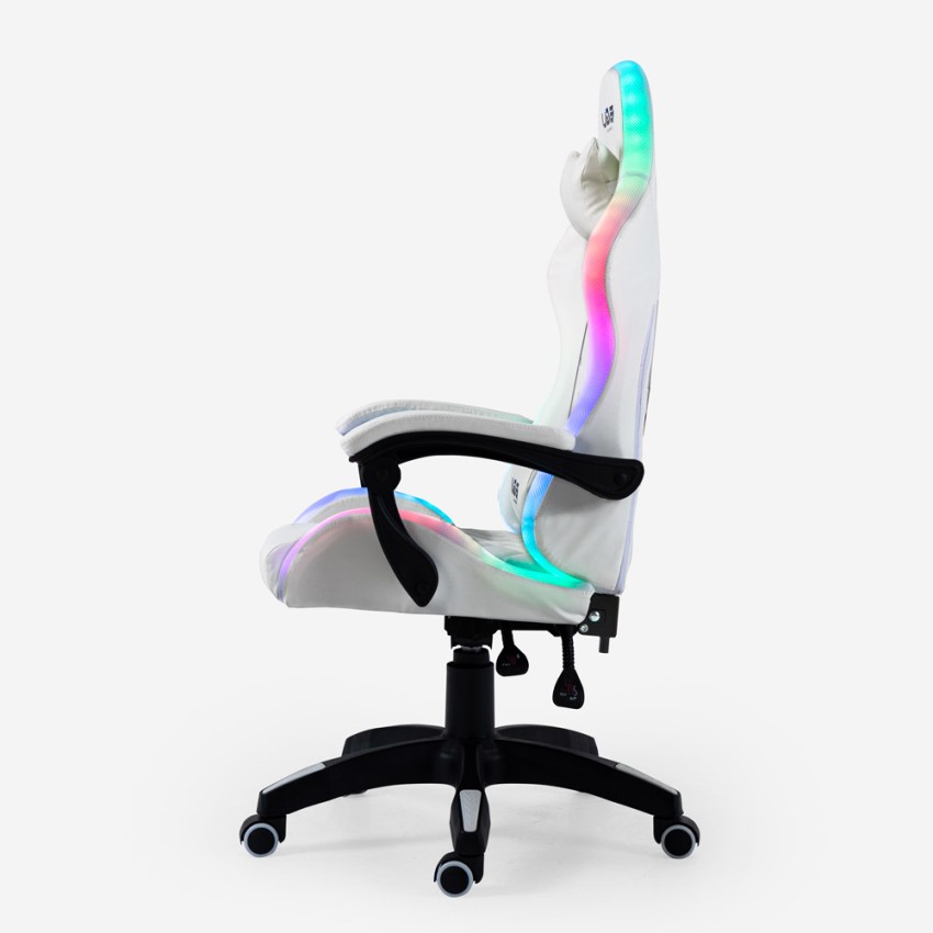 Ergonomic White Gaming Chair with Massager and LED Lights Pixy Plus Egli — 7
