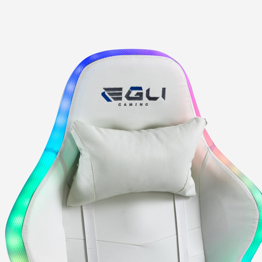 Ergonomic White Gaming Chair with Massager and LED Lights Pixy Plus Egli — 10