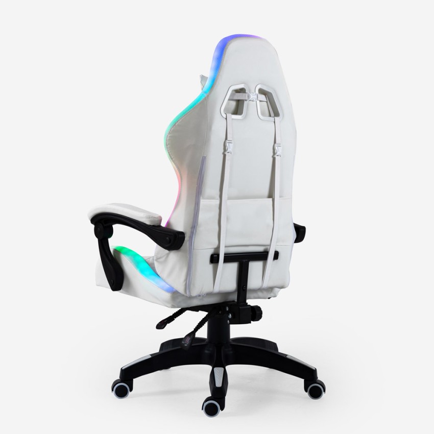 Ergonomic White Gaming Chair with Massager and LED Lights Pixy Plus Egli — 6