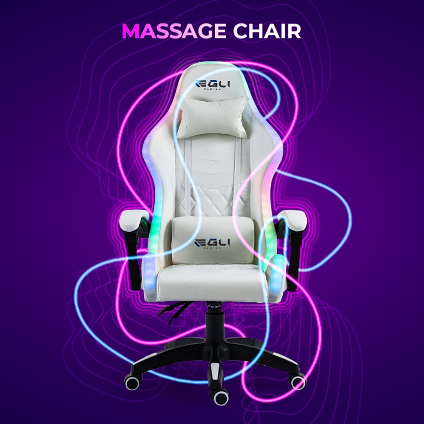 Ergonomic White Gaming Chair with Massager and LED Lights Pixy Plus Egli — 4
