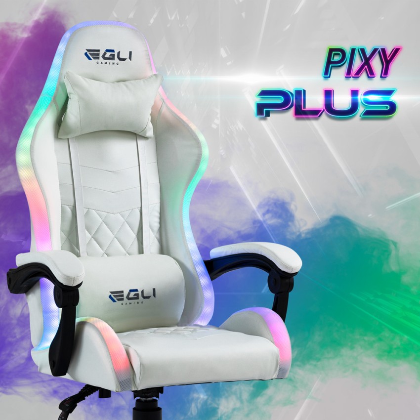 Ergonomic White Gaming Chair with Massager and LED Lights Pixy Plus Egli — 3