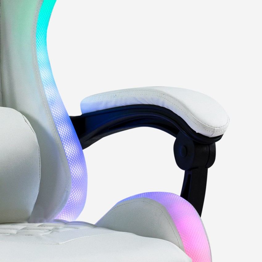 Ergonomic White Gaming Chair with Massager and LED Lights Pixy Plus Egli — 16