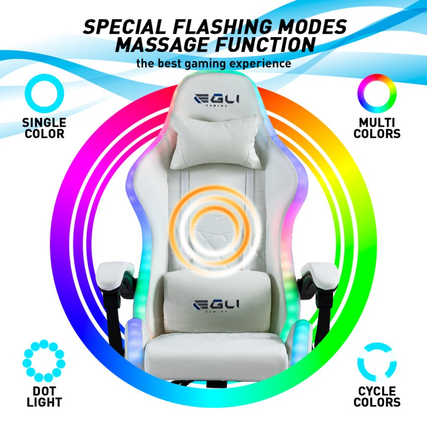 Ergonomic White Gaming Chair with Massager and LED Lights Pixy Plus Egli — 13