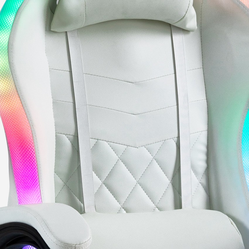 Ergonomic White Gaming Chair with Massager and LED Lights Pixy Plus Egli — 14