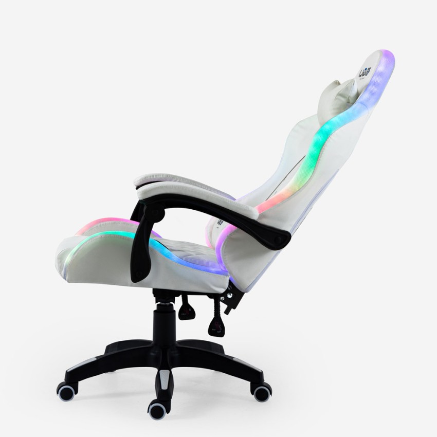 Ergonomic White Gaming Chair with Massager and LED Lights Pixy Plus Egli — 8