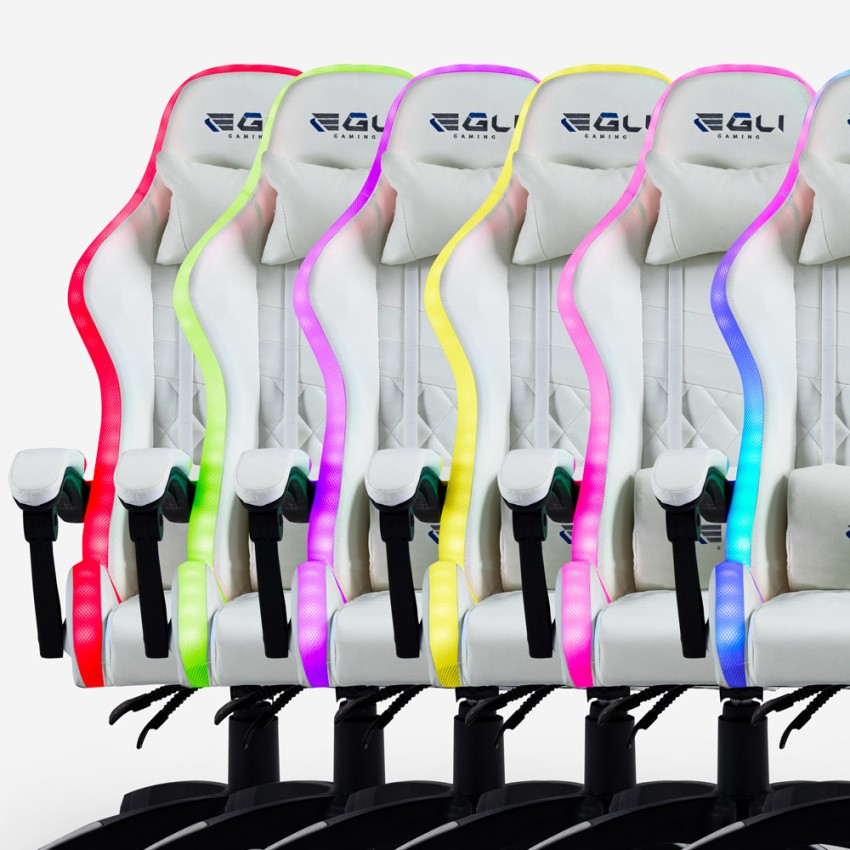 Ergonomic White Gaming Chair with Massager and LED Lights Pixy Plus Egli — 12