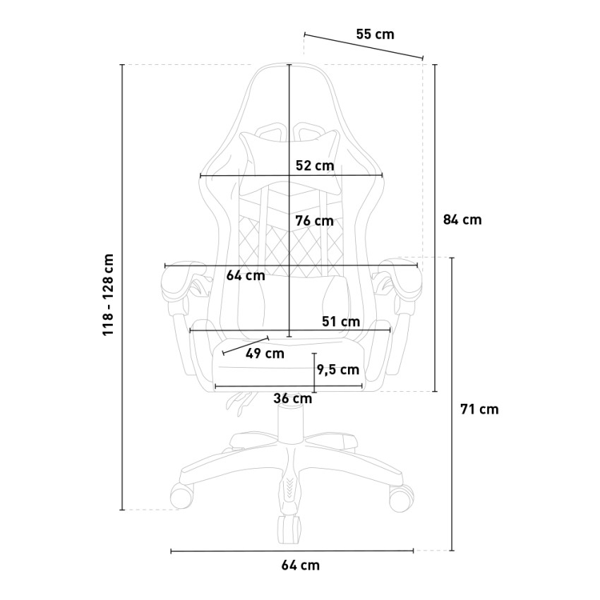 Ergonomic White Gaming Chair with Massager and LED Lights Pixy Plus Egli — 17