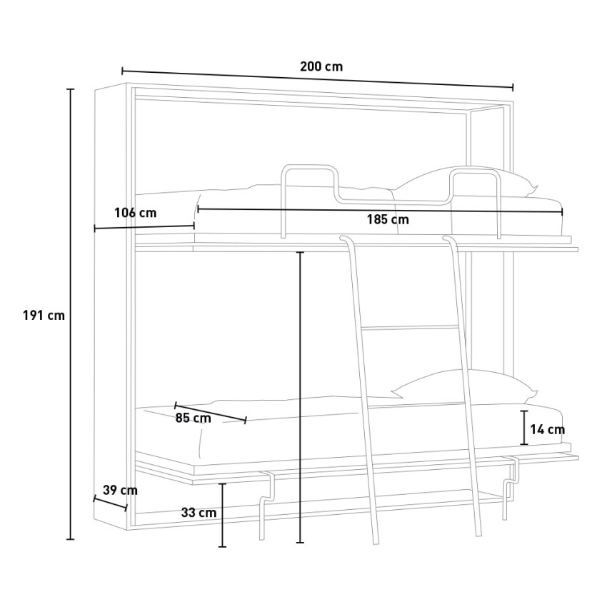 Horizontal foldaway bunk bed 85x185 Kando 2BF Itamoby ash white — 7