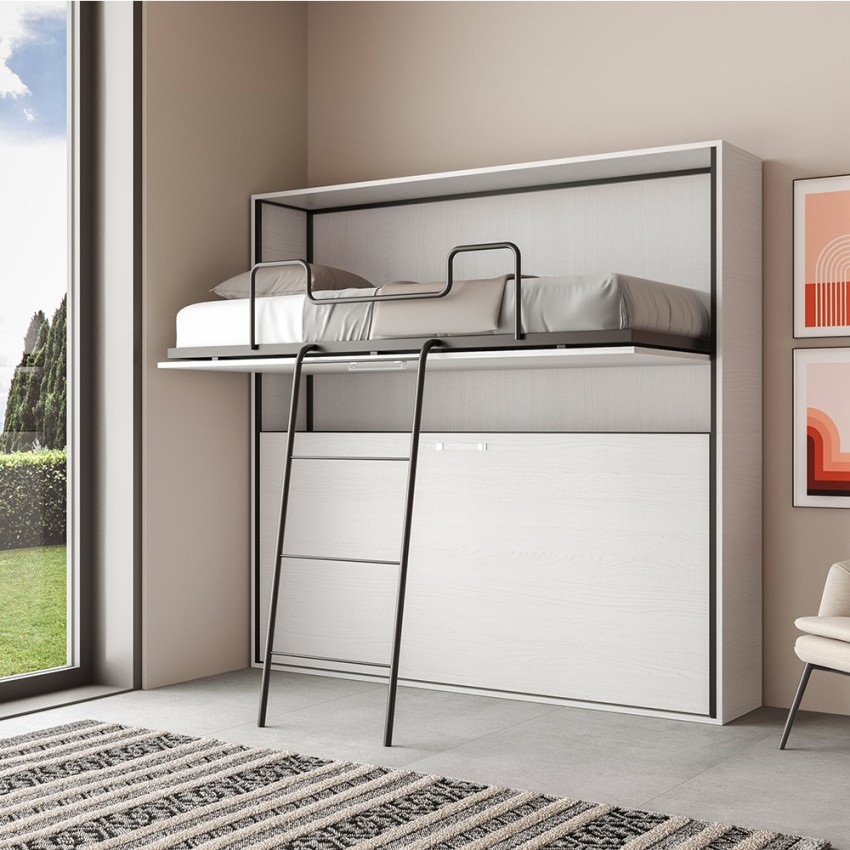 Horizontal foldaway bunk bed 85x185 Kando 2BF Itamoby ash white — 3