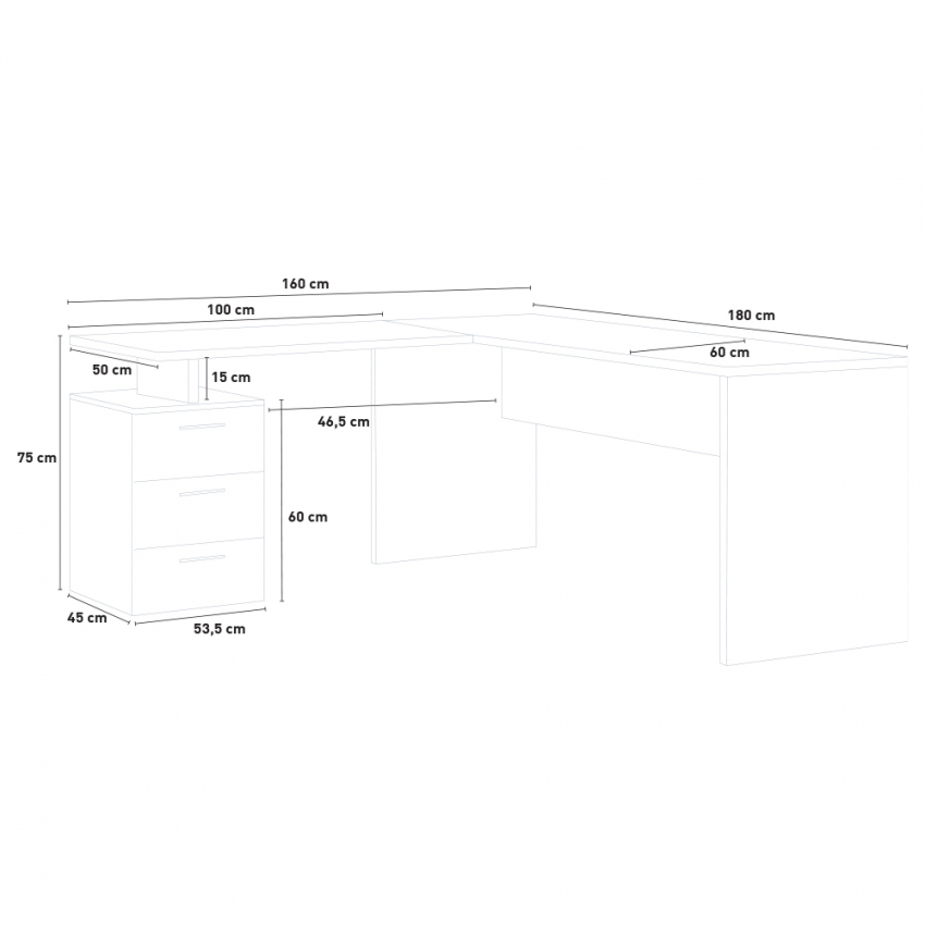 Modern corner desk 180x160 with 3 drawers New Selina Report — 11