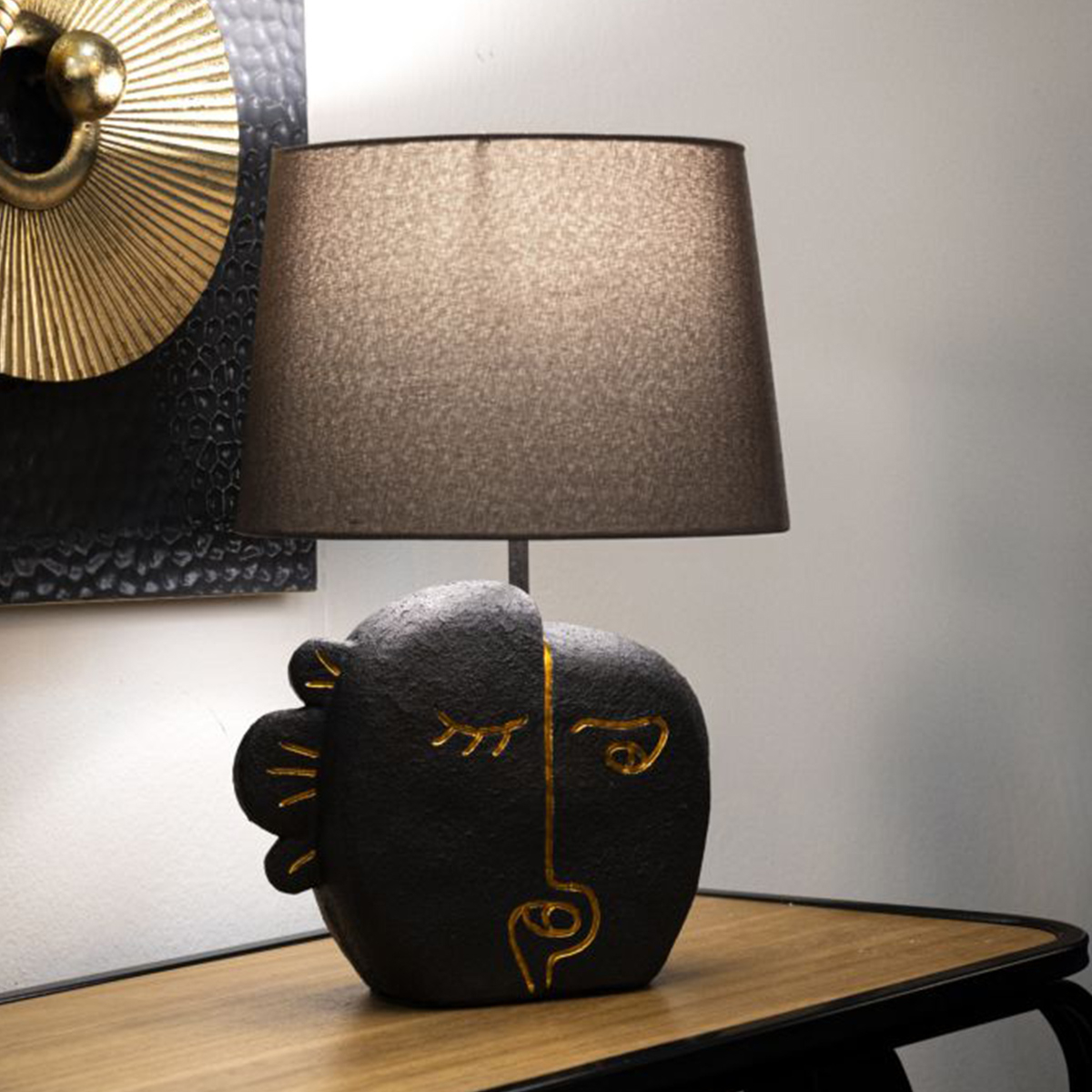 Tribal B Ethnic Resin Table Lamp with Fabric Shade — 2