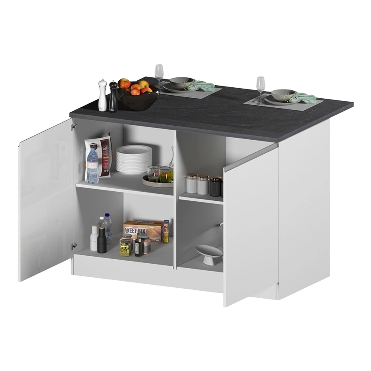 Modern Central Kitchen Island with 2 Doors and Wooden Table Deer — 1