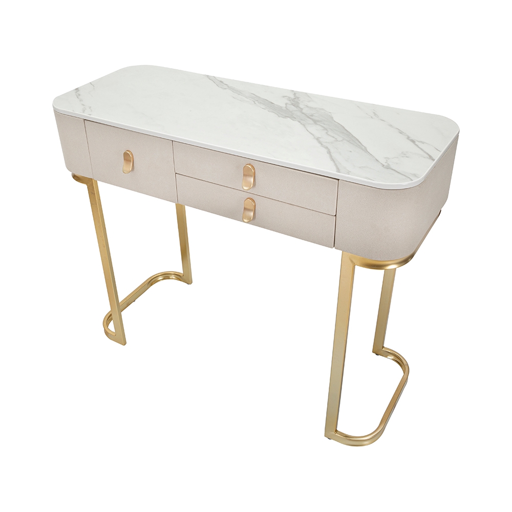 Glamour Entryway Console Table with 3 Drawers & Gold Legs 100x40cm — 6