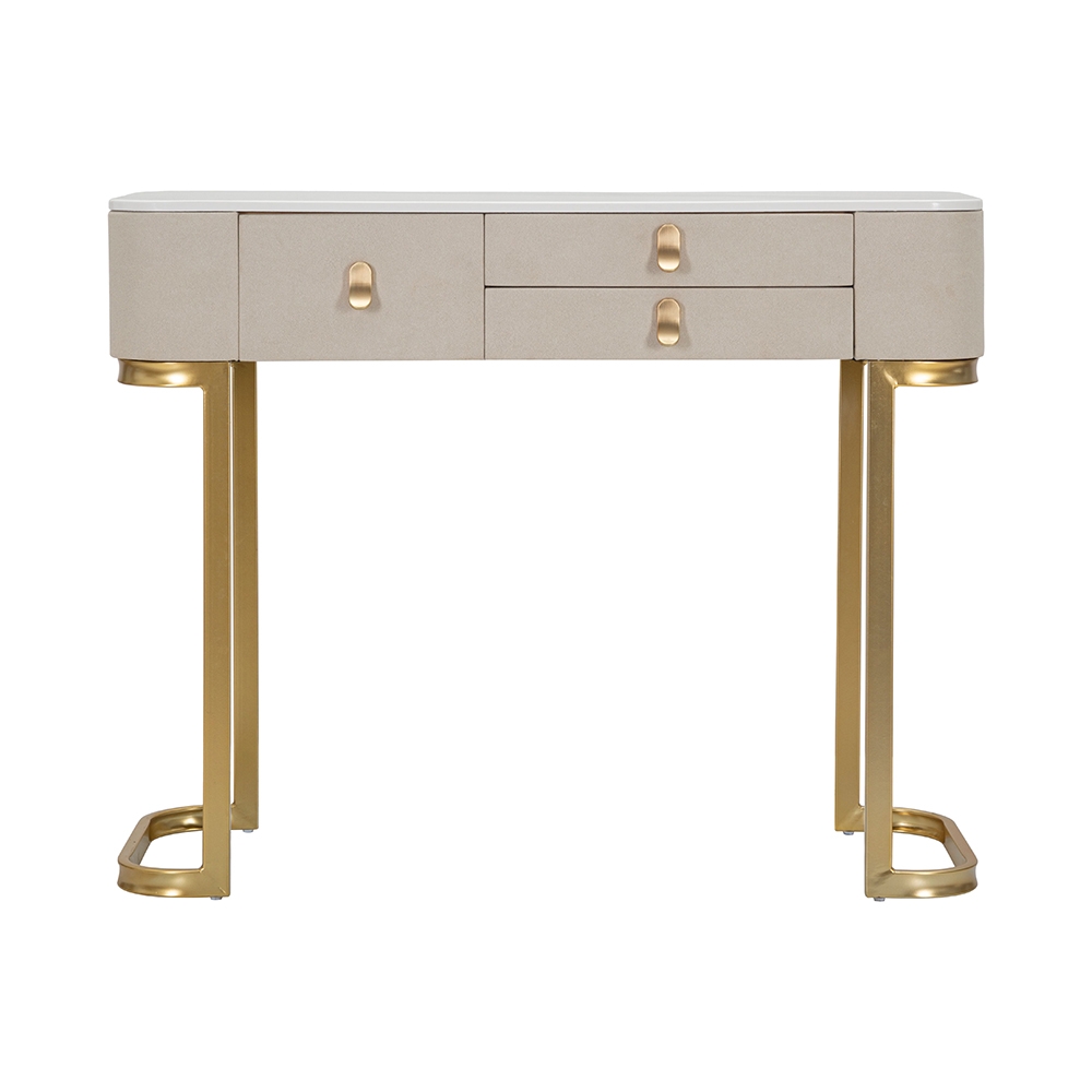 Glamour Entryway Console Table with 3 Drawers & Gold Legs 100x40cm — 3
