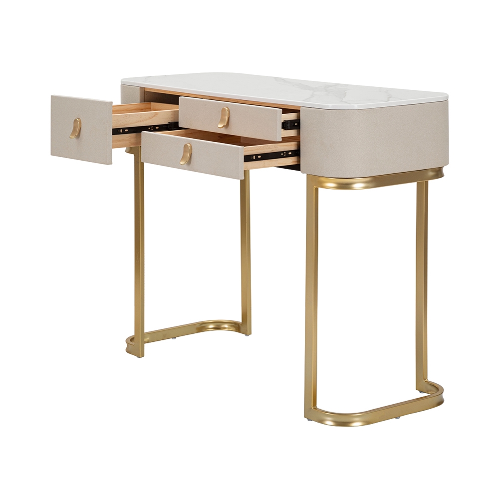 Glamour Entryway Console Table with 3 Drawers & Gold Legs 100x40cm — 4