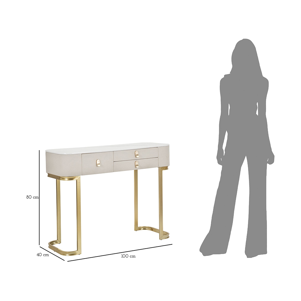 Glamour Entryway Console Table with 3 Drawers & Gold Legs 100x40cm — 10