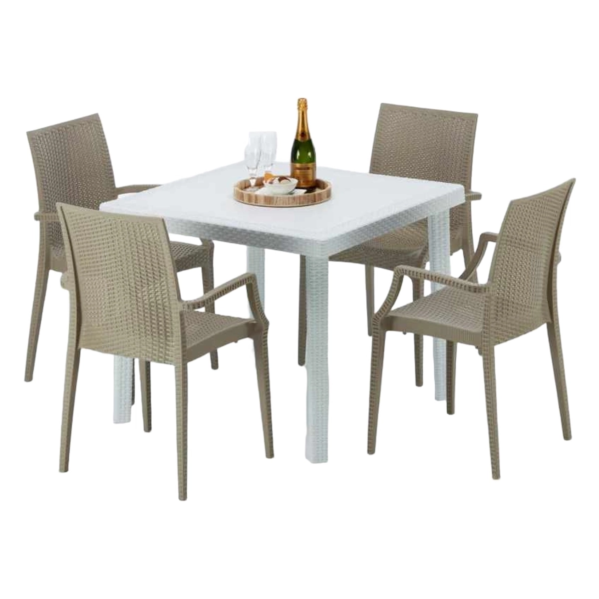Tavolino Quadrato White 90x90 cm Table with 4 Bistrot Arm Love Chairs — 1
