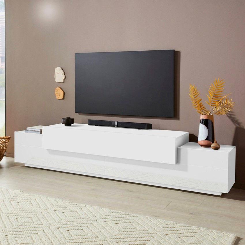 Modern 240cm TV Stand with 3 Drop-Down Doors Corona Low Bial — 2