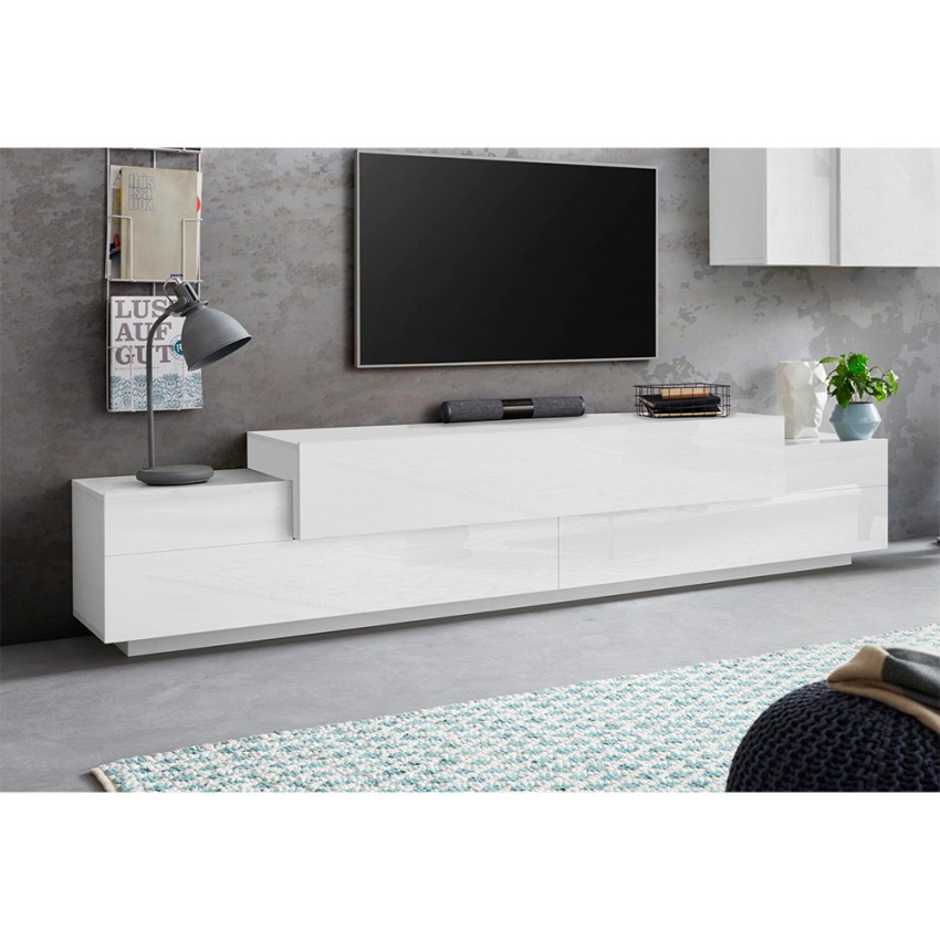 Modern 240cm TV Stand with 3 Drop-Down Doors Corona Low Bial — 3
