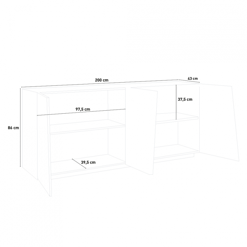 200cm Sideboard for Living Room or Kitchen with 4 Doors and 2 Compartments, Slate Grey – Vega Day — 6