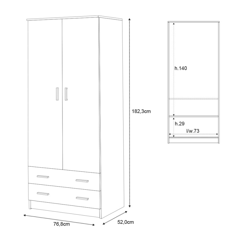 Modern 2-Door 2-Drawer Bedroom Wardrobe Closet Fanny — 4