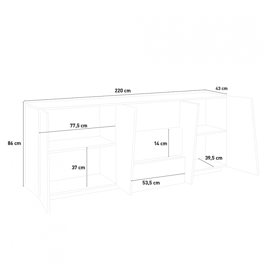 Vega Side Kitchen & Living Room Sideboard 220cm with 2 Compartments & 3 Drawers, White — 5