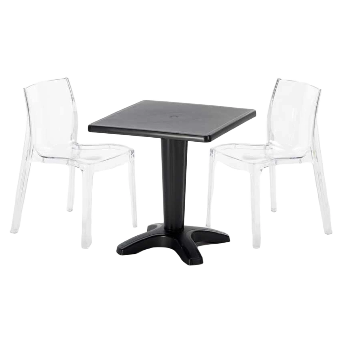 Tavolino Quadrato 70x70 cm Table and 2 Clear Chairs Grand Soleil — 1