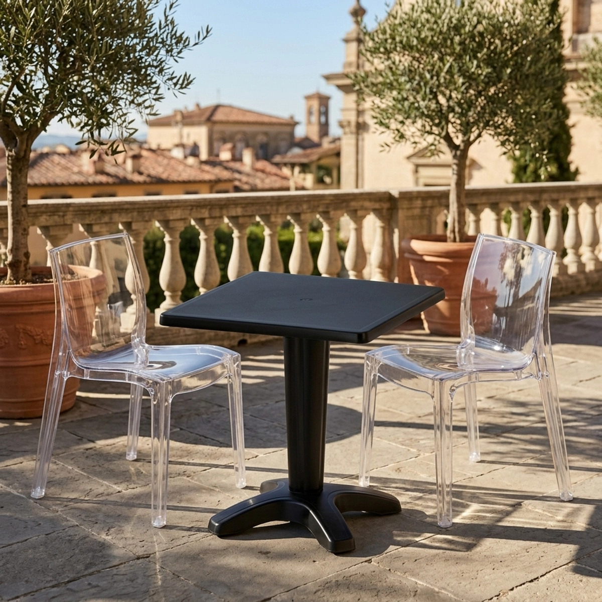 Tavolino Quadrato 70x70 cm Table and 2 Clear Chairs Grand Soleil — 2