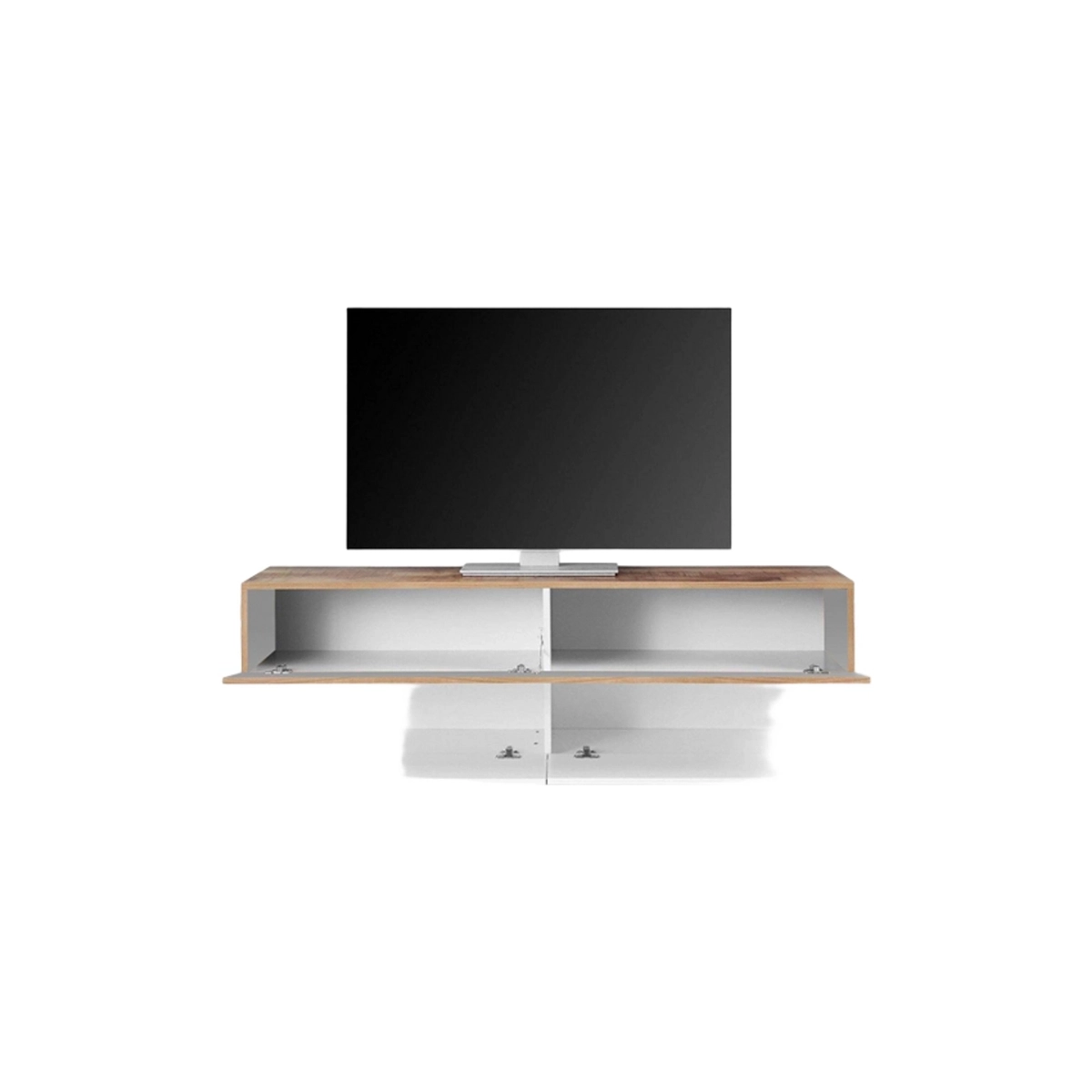 Modern TV Stand 240cm, 4 Shelves, 3 Doors, White Wood, Corona Low Maple — 6