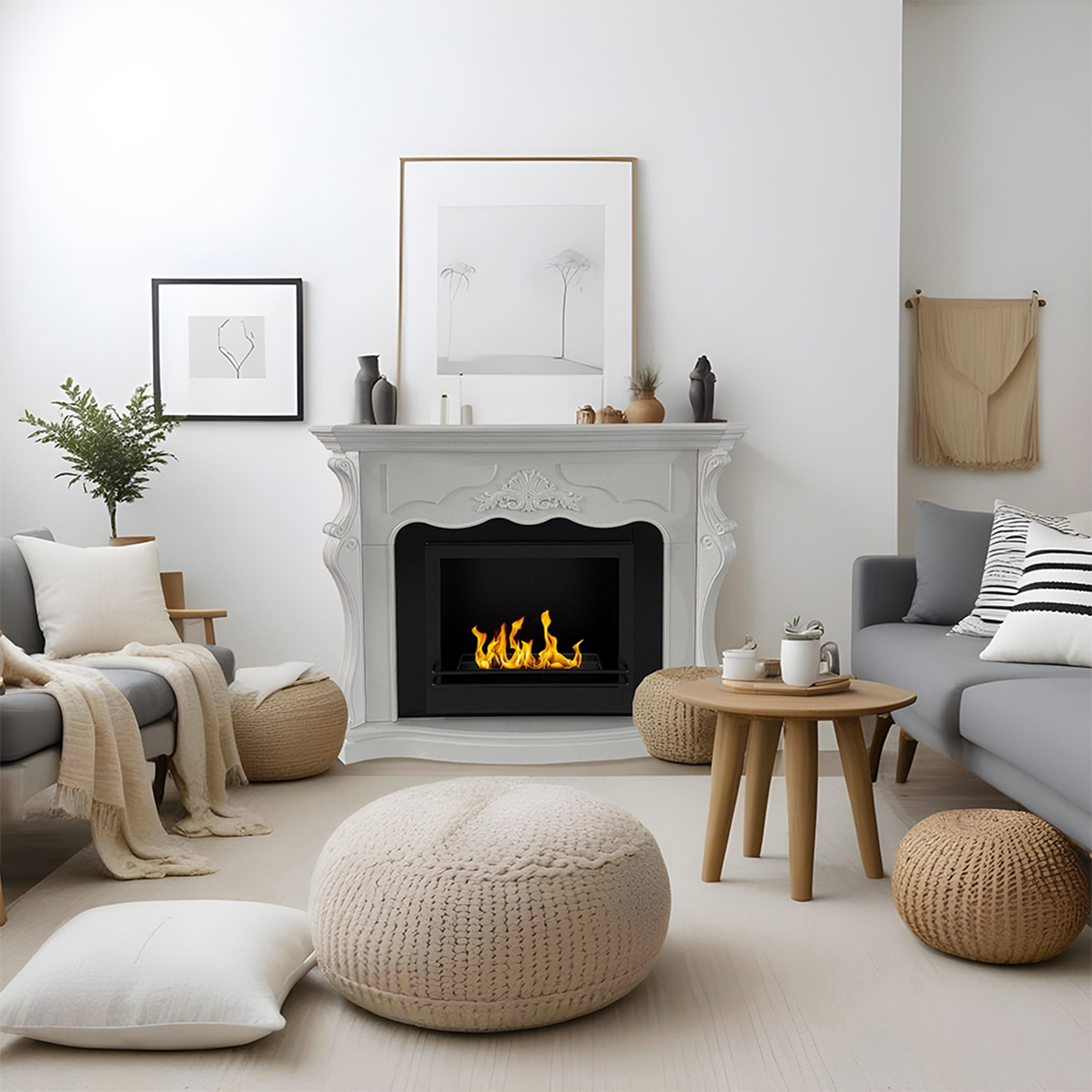 Divina Fire Parigi Freestanding Bioethanol Fireplace White Frame — 1