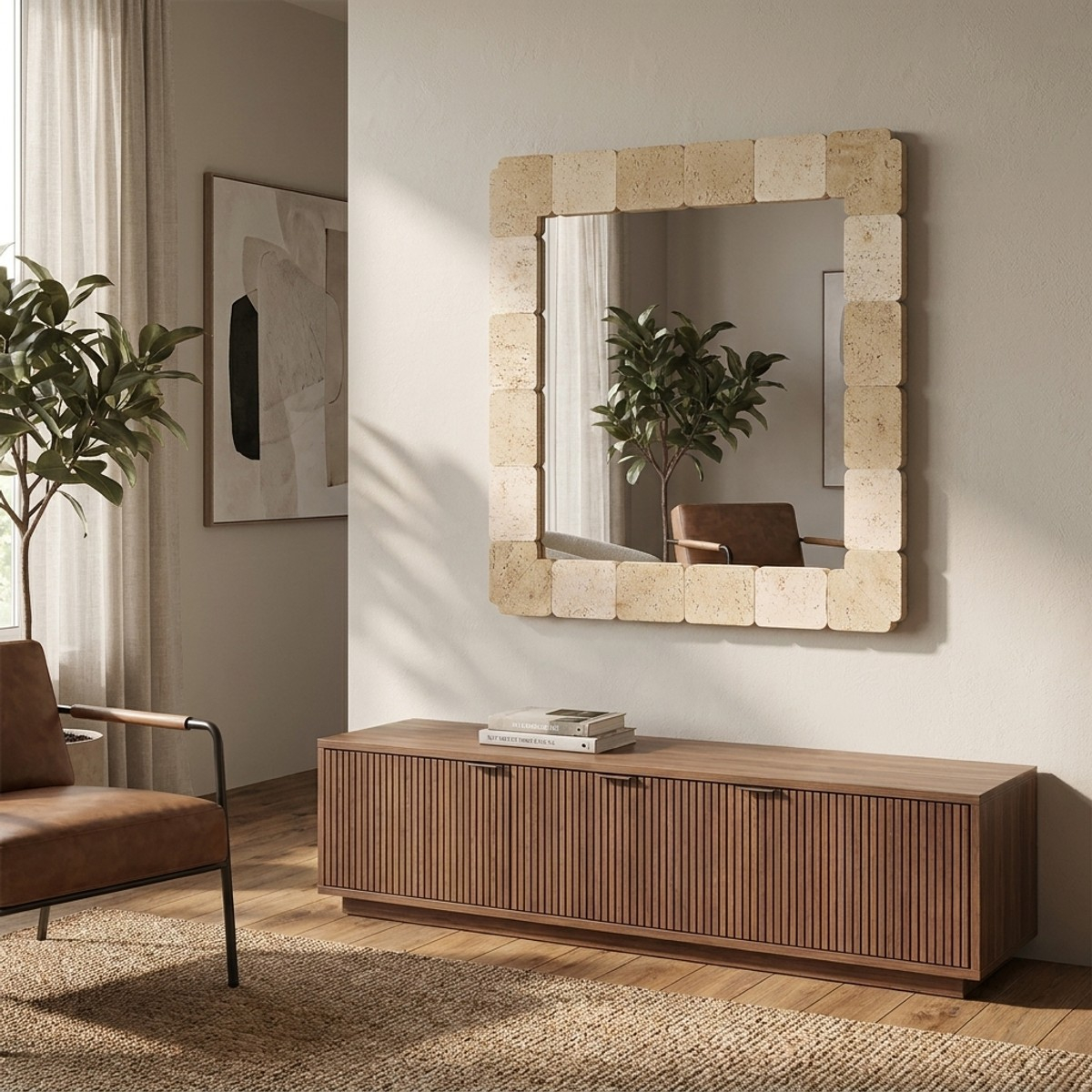 Square Wall Mirror with Stone Effect 90x90 cm Stone Mosaic — 2