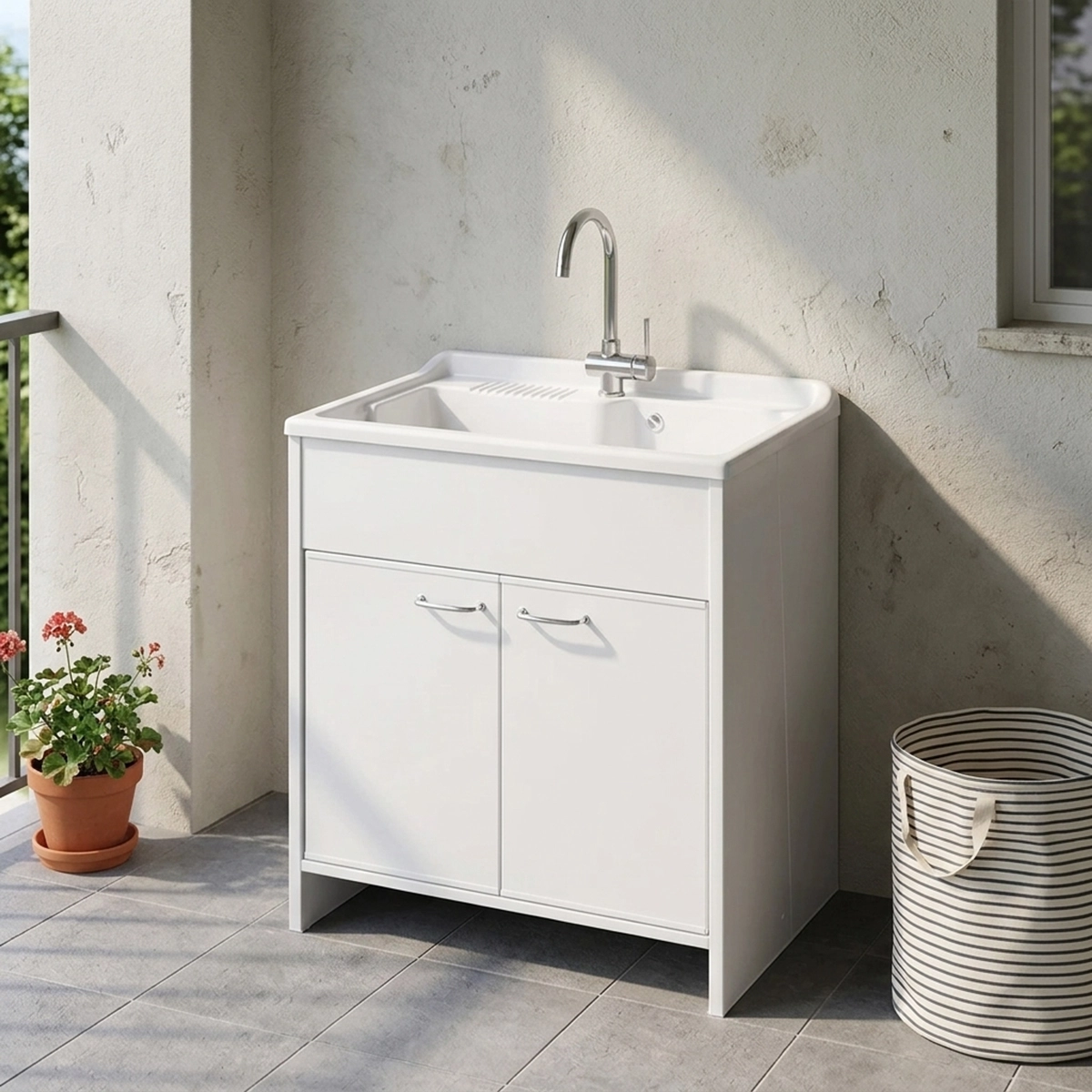 Indoor Outdoor 2-Door Laundry Cabinet with Sink 80x50 cm — 2
