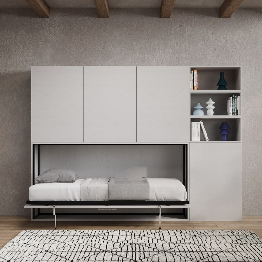 Kando F Horizontal Foldaway Single Wall Bed with Bookcase — 3