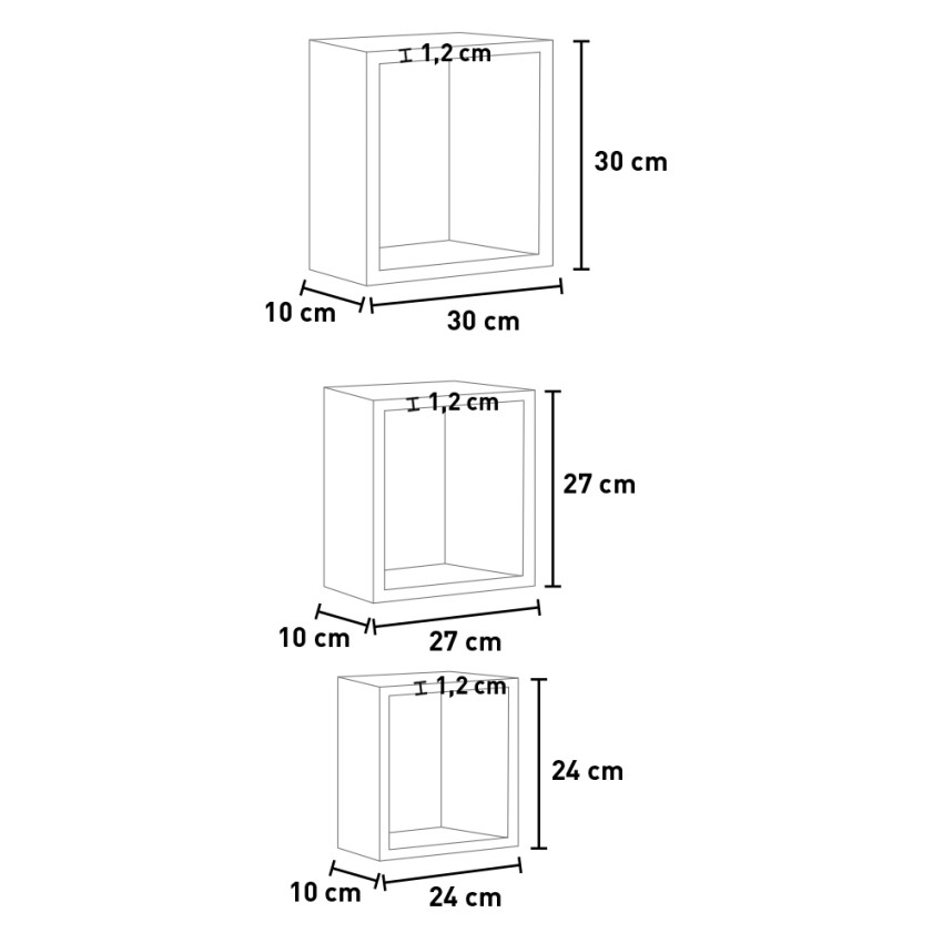 Set of 3 Modern Cube Wall Shelves Incubo Slim — 4