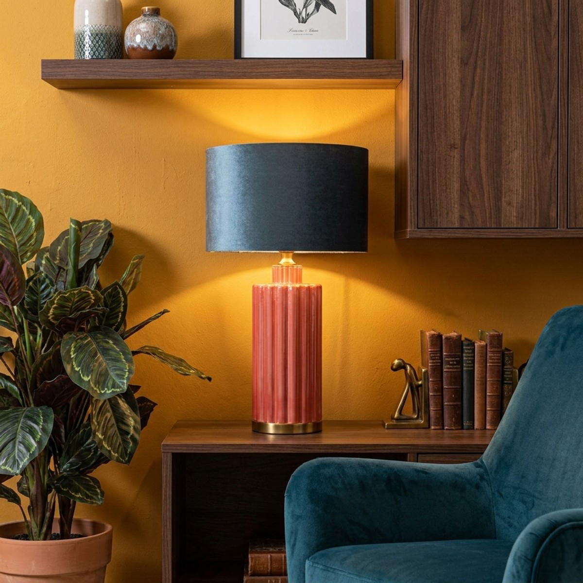 Helene Tower Glass and Fabric Table Lamp — 2