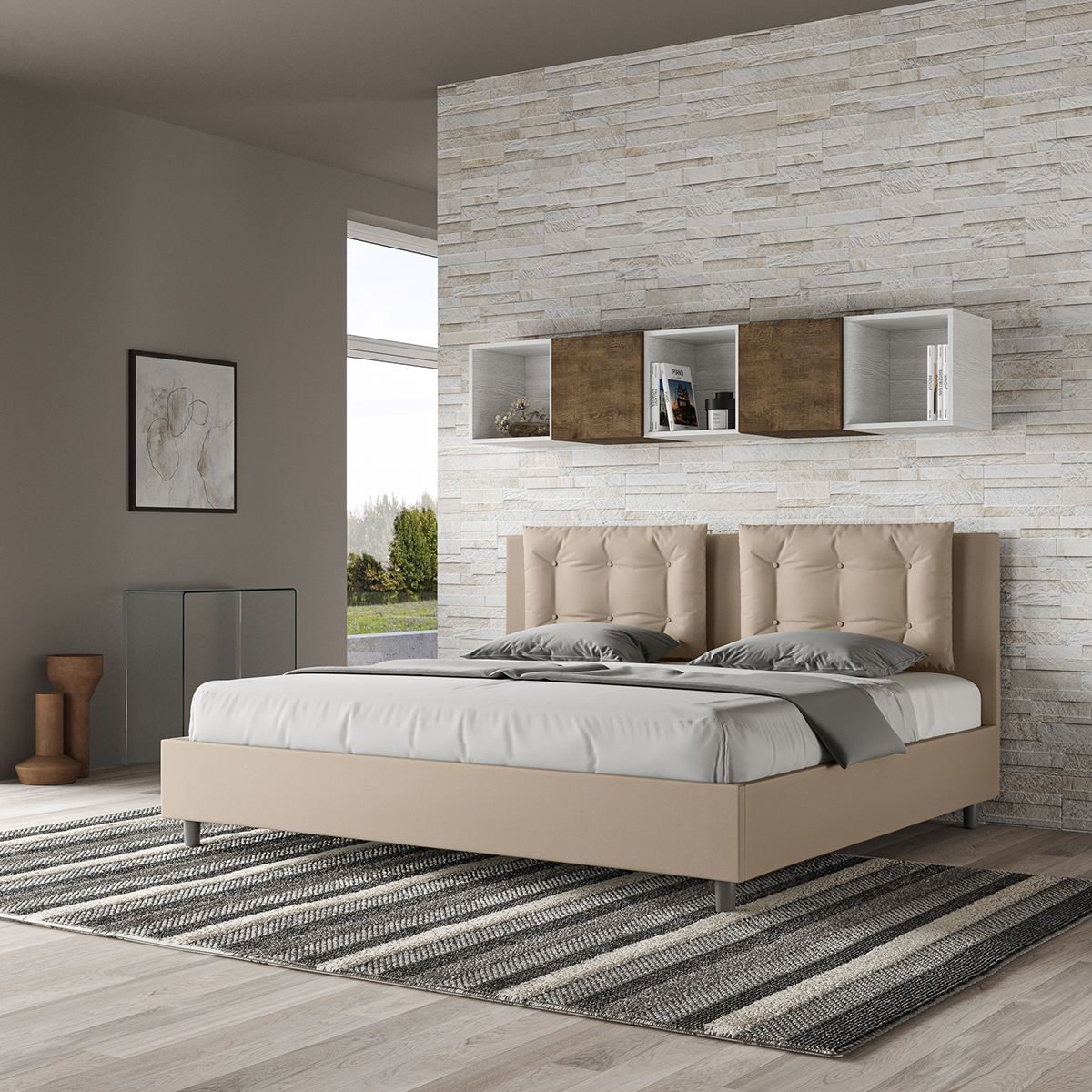 King Size Bed 180x200 with Storage Faux Leather Annalisa K Itamoby — 2