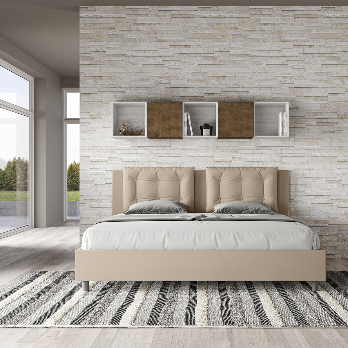 King Size Bed 180x200 with Storage Faux Leather Annalisa K Itamoby — 3