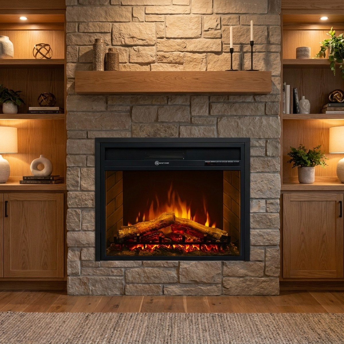 Recessed electric fireplace insert with remote control 1800W Oregon — 2
