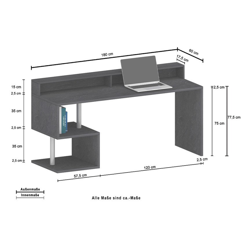 Modern Office Desk 180x60cm with Raised Shelf Esse 2 Plus — 9
