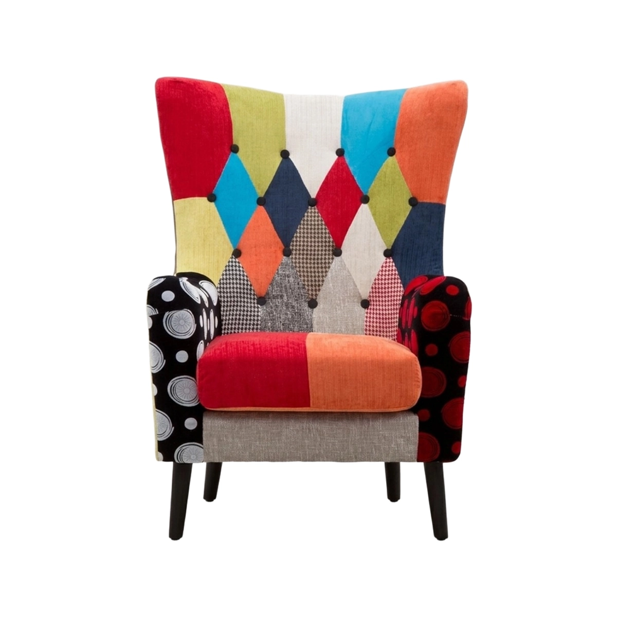 Imperial Patchwork Velvet Wingback Bergère Armchair — 6