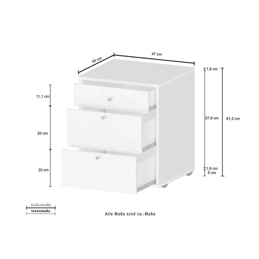 Paul 3 Drawer Under Desk Mobile Pedestal Cabinet 47x45x61 cm Web Furniture — 7