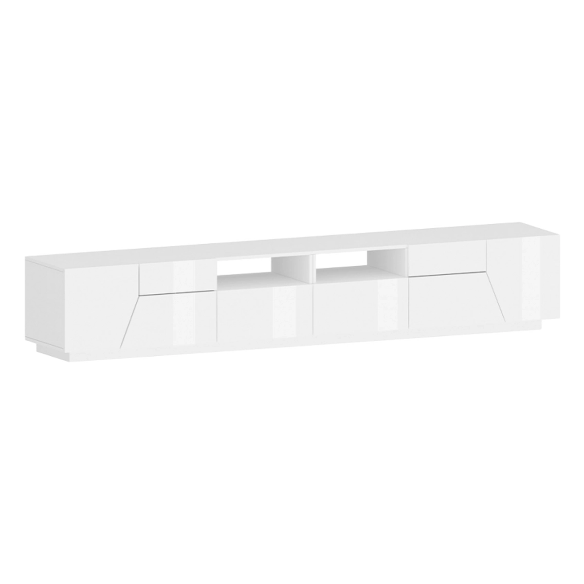 Modern TV stand unit 260x43cm glossy white for living room More — 5
