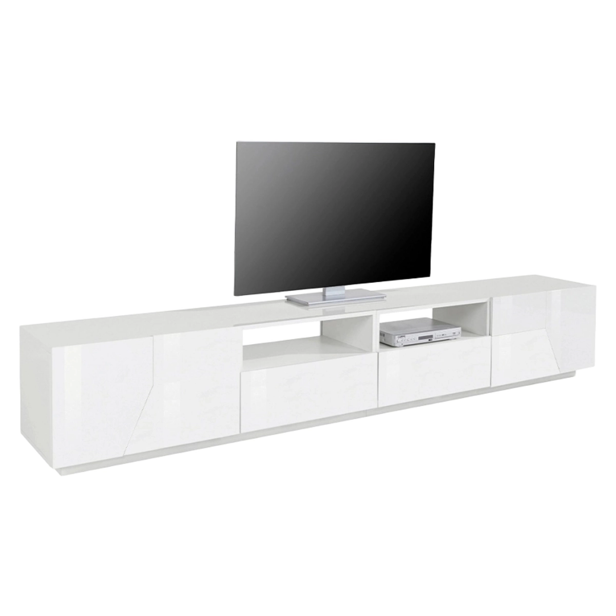 Modern TV stand unit 260x43cm glossy white for living room More — 7