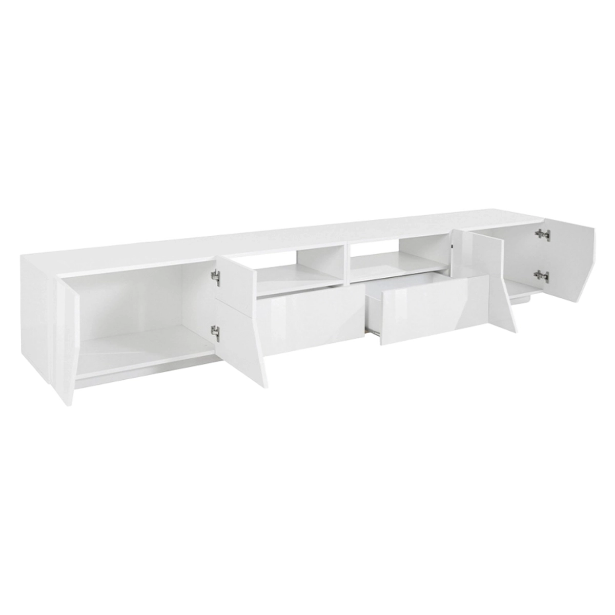 Modern TV stand unit 260x43cm glossy white for living room More — 6