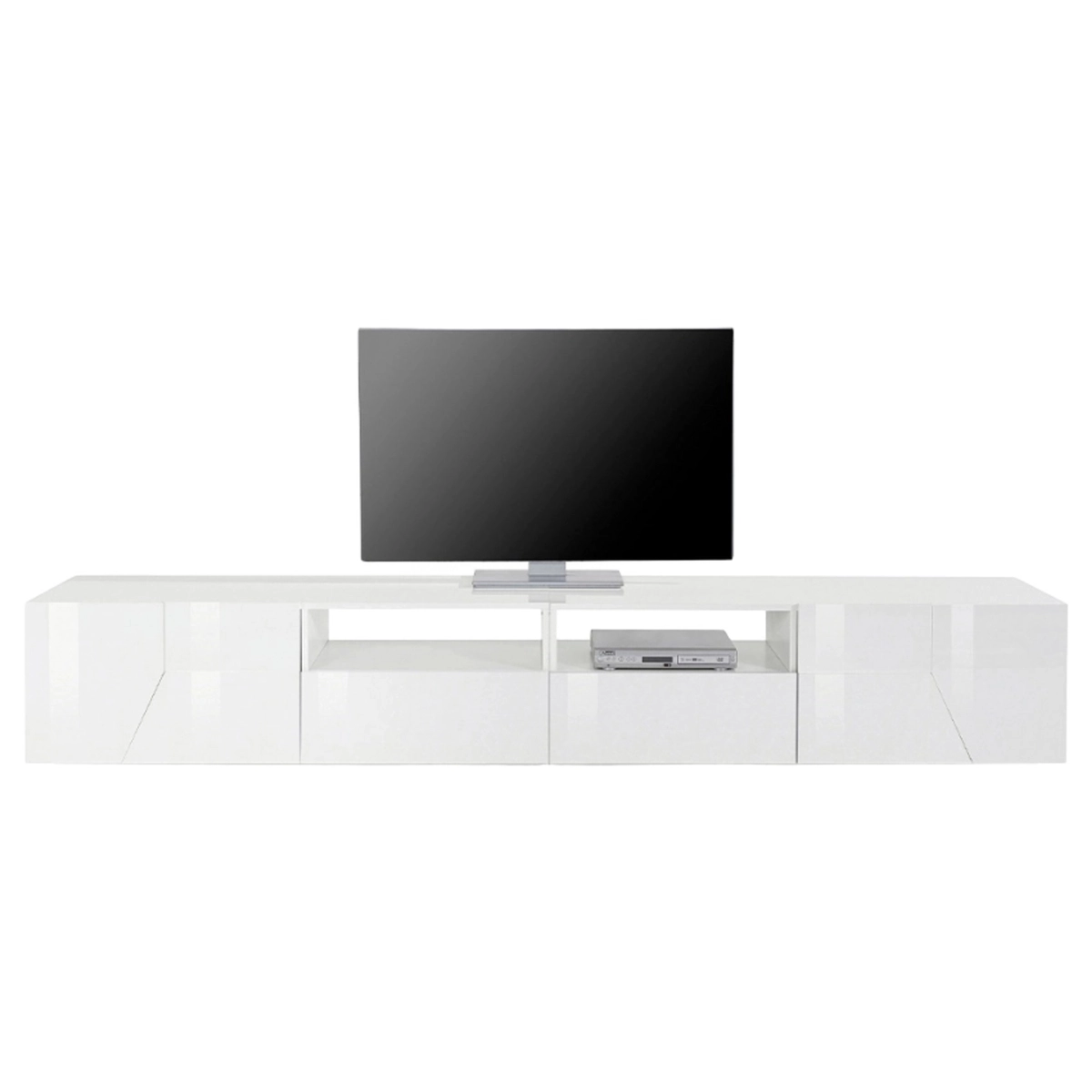 Modern TV stand unit 260x43cm glossy white for living room More — 8