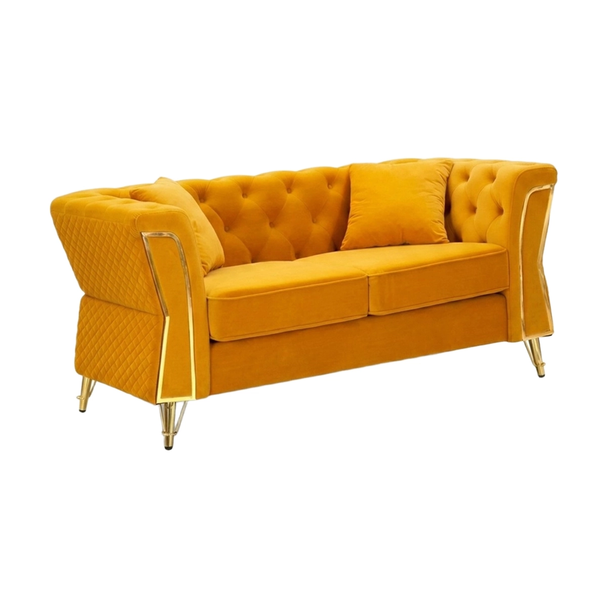 Emy 2-Seater Tufted Velvet Sofa with Cushions — 1