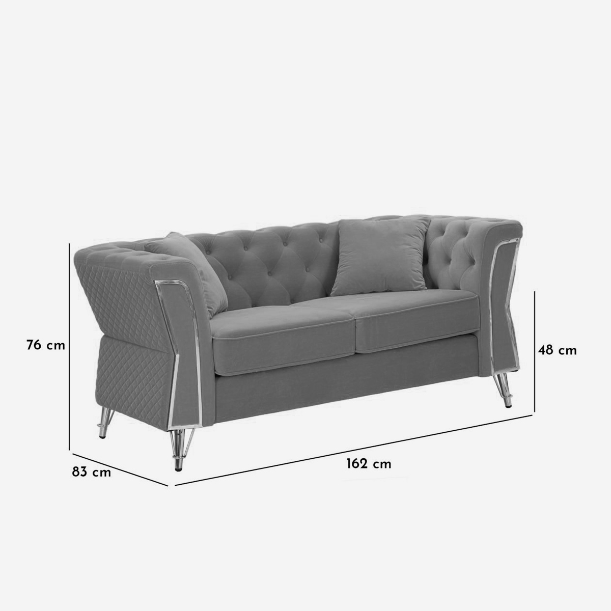 Emy 2-Seater Tufted Velvet Sofa with Cushions — 8