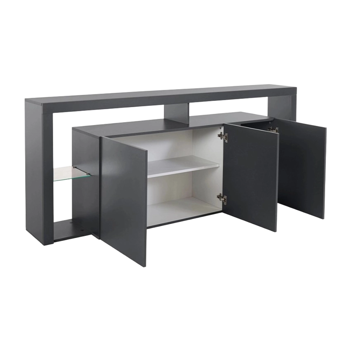 Modern 3-door sideboard 200x40x80cm glass shelves Pibrac Web Furniture — 6