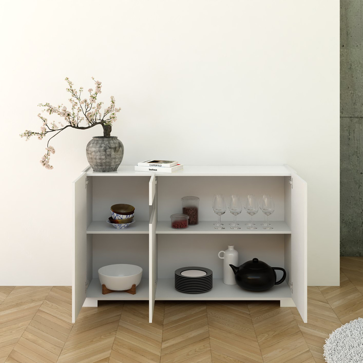 Modern 3-Door Sideboard with Smoked Glass Riflesso 130x40x81 — 3